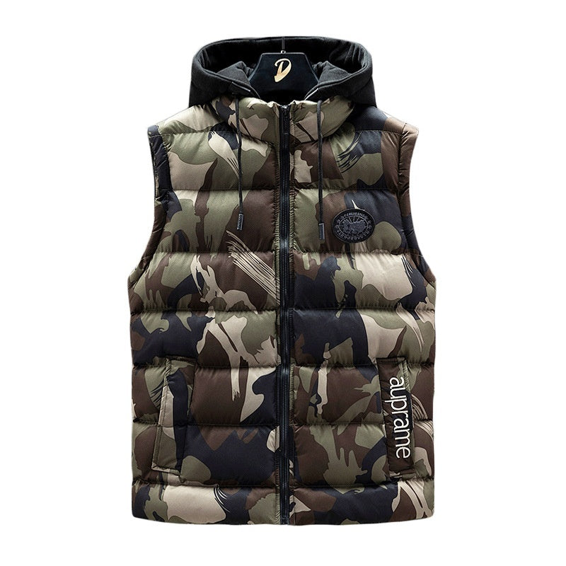 Autumn And Winter Men's Camouflage Hooded Cotton Vest Warm Sleeveless